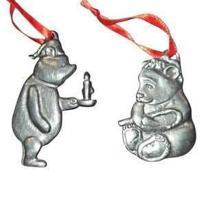 Vintage Pewter Christmas Ornaments Bear Candle Holder Holiday Decor